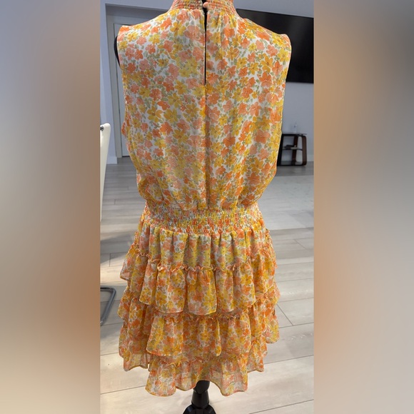 1. STATE Mini Dress Floral Smocked Tiered Ruffle Sleeveless Mock Neck #620 - Picture 5 of 5